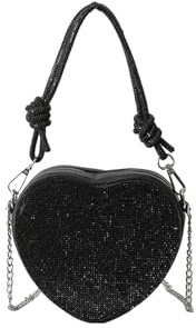 CORIOS Borsetta da Sera Donna Clutch in Cristallo a Forma di Cuore Strass Borsa a Mano Pochette Piccolo con Catena Elegante Borsa a Tracolla Borsa a Spalla per Ballo Cocktail Festa Nero