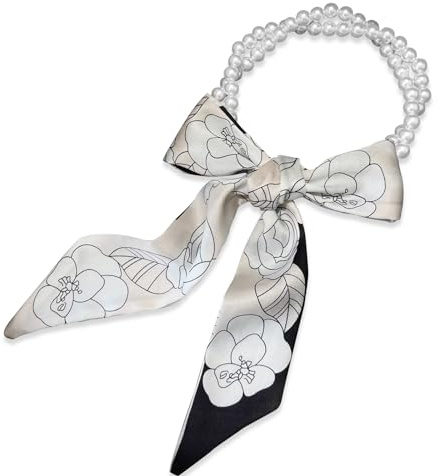 LumiSyne Bufanda De Seda Collar Mujer Chica Flaco Larga Pañuelo De Cuello Con Collar De Perlas Estampado Flores Patrón Letras Rayas Decoración Bufanda De Cuello Corbata Pañuelo Cinta Banda Cabeza