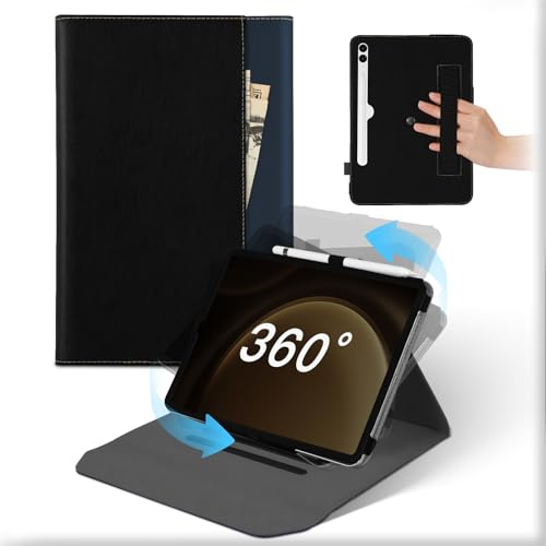 Für 12,4 Samsung Galaxy Tab S9 FE Plus/S9 Plus/S8 Plus/S7 Plus/S7 FE/S10 Plus Hülle, 360°Drehbare und Abnehmbare Ständer Leder Case mit Stifthalter,Auto Schlaf/Aufwach Schützhülle mit Tasche