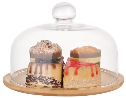 GOMAKERER 1 Pcs Cheese Cloche Dome 25x17.5cm/9.84x6.89 Inch, Cake Display Server Tray Glass Dessert Cake Plate Clear Bell Cake Stand with Wood Base Cheese Cloche Dome for Kitchen Weddings Baking