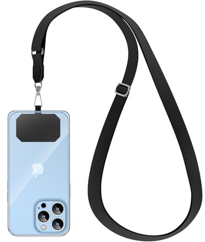GUMO-LONG Handyband Universal, Kette zum Umhängen, Handykordel zum Umhängen, kompatibel mit Allen Smartphones, Handyband mit jeder Hülle kombinierbar - Schwarz