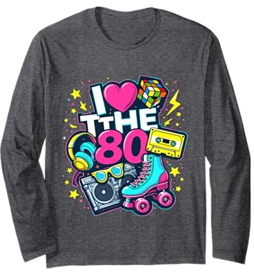Chemise « I Love The 80s » pour homme et femme, costume de fête vintage des années 80 Manche Longue