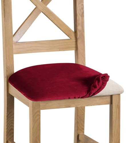 Gute Juego de 4 fundas de asiento de terciopelo para silla de comedor, ajuste elástico, extraíbles y lavables, fundas de cojín con lazos (rojo vino)