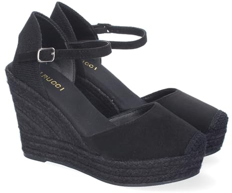shoes&blues.es 91738 Sandalia de Cuna de Yute para Mujer, Comodo y Elegante, Diseno Moderno y Cierre de Hebilla Ajustable al Tobillo, Ideales para Primavera-Verano. Negro Talla 38