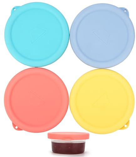 4 Pack Silicone Lids for Dips & Spread, Reusable Dip Lid, Silicone Pot Cover for Sealing Sauces Design for Standard Pots with a Diamete of 10CM (100mm), Fridge & Dishwasher Safe