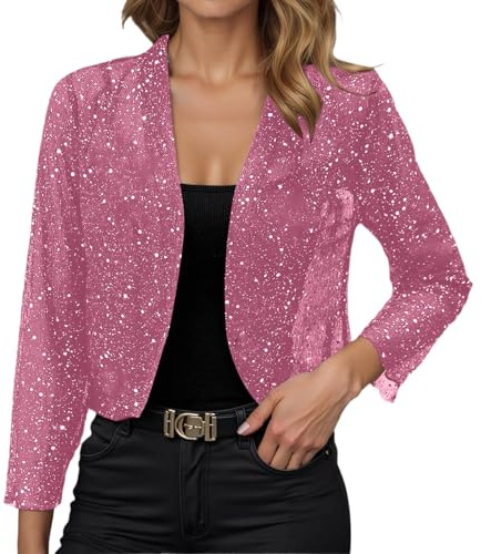 Qzeanxy Chaqueta Terciopelo Mujer - Casual Invierno Abrigo Lentejuelas Negro Jersey Elegante Fiesta Blazer Abierta Otoño Cárdigan Brillante Brillo Blusa Y2K Ajustada Top Bolero