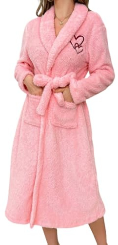Surwin Peignoir de Bain Femme Homme, Peignoir Polaire Long avec Ceinture Unisexe Hiver Chaud Robe de Chambre Polaire Longue Chaude Douce pour Femme et Homme