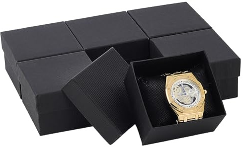 BENECREAT 6 confezione Regalo per Orologio, Vetrina per Braccialetti con Cuscino, Portagioie per Anniversario, Compleanno, Uomo, Donna, Bracciale, Orologio, 84x78x53mm (Nero)