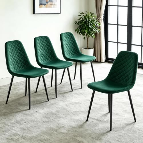 Qroxcey Set of 4 Velvet Dining Chairs Padded Seat Metal Legs Dining Room Green