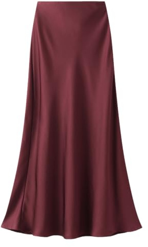 Shephorion Jupe Midi Sirène Satin Taille Haute Femme Élégante | Jupe midi flatteuse, satin doux et respirant pour le quotidien et les occasions spéciales