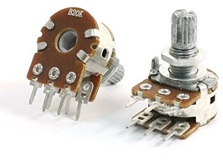 sourcingmap 2 pcs B20K 20K Ohm Réglable 8 mm Arbre PCB Monté Potentiomètre Linéaire Double