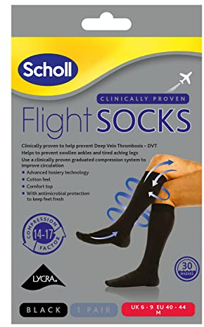Dr. Scholl's Flight Socks - Clinically Proven Compression Socks for Flight Travel - Help Prevent Swollen Ankles and Deep Vein Thrombosis (DVT) - Sheer - Size 6-9, 1 Pair