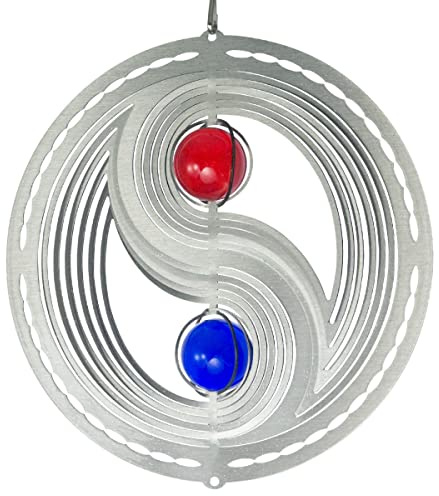 CIM rostfritt stål vindklocka – Orbit Yin Yang 180 Frame – Ø180 mm, kula: 2 x Ø30 mm – inklusive kullagerkablar, krokar och 1 m nylonsnöre