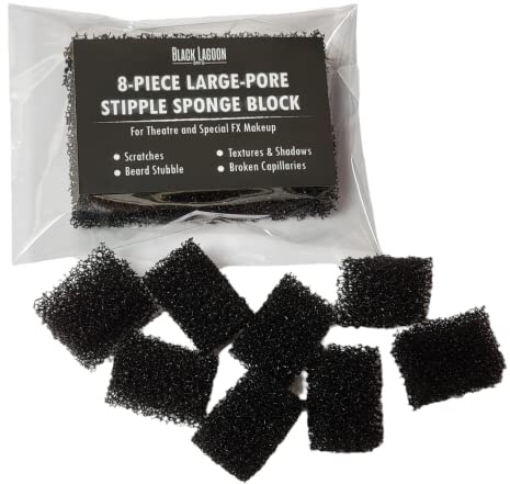 Stipple Sponge LARGE PORE 8 Piece Die Cut Block - Special Effects Makeup Theater Halloween MUST HAVE - Texture, Road Rash, Blending, Beards, Freckles