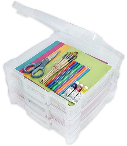 ArtBin 6913ZZ 12 x 12 Portable Art & Craft Organizer with Handle 3-Pack, [3] Plastic Storage Cases, Clear