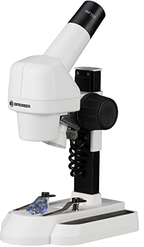 Bresser Junior 8856500 - Microscopio con 20 aumentos (Placa de Objeto Bicolor e iluminación LED), Color Blanco