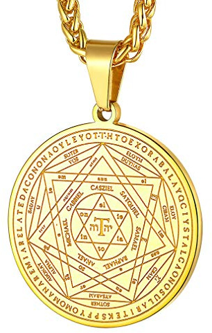 FaithHeart Pendentif Salomon Plaqué Or,Collier Talisman Clé de Salomon Acier Inoxydable,Médaillon Sceau de Salomon,Bijoux Amulette de Protection pour Hommes et Femmes