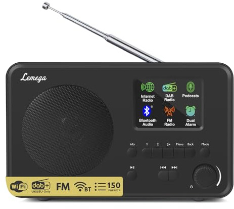 LEMEGA IR1S Radio por Internet con podcasts y Bluetooth - DAB/DAB+, radio FM, 150 preajustes, radio despertador, radio de cocina compacta con pantalla a todo color, alimentación por red o pilas AA