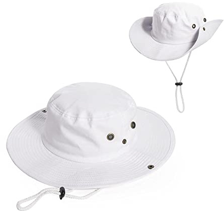 HilyBony Sun-Hats-for-Men-with-UV-Protection-Wide-Brim Bucket Fishing Safari Boonie Hat for Summer (Large, White)