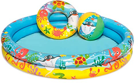 Acan Tradineur - Piscina Hinchable Infantil de 2 Aros, Vinilo Resistente, válvula de Seguridad. Incluye: Piscina, Pelota y Flotador. 122 x 20 cm. (Diámetro x Alto)