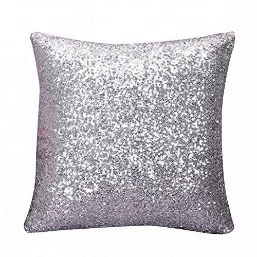 Pailletten Kissen Dekorativ Glitzer Pailletten Kissenbezug Zierkissen 40 x 40 cm Pailletten Kissenbezüge Dekokissen Kissenhülle mit Verstecktem Reißverschluss für Sofa Auto Zuhause (Silver, One Size)