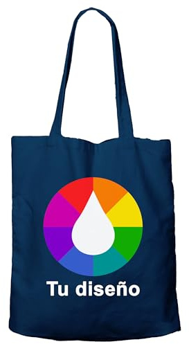 Bolsa de Algodón Personalizable · Impresión serigrafía DTG · A todo color · Tote Bag con tu logo, dibujo, frase o foto preferida (38cm x 42cm, Marino)