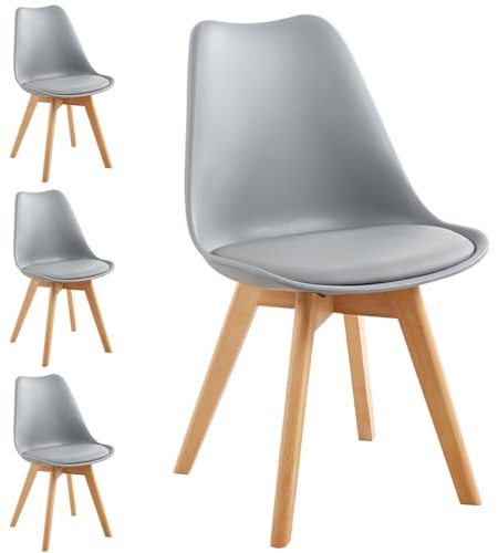 Shally Dogan Set 4 Sedie per Sala da Pranzo con Piedi in Legno e Seduta con Morbida Imbottitura, Sedia Design Nordico, Poltrona Stile Scandinavo Ideale per Cameretta, Cucina, Ufficio (Grigio)