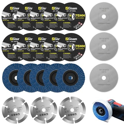 Gisam Disque Meuleuse & Disque à Lamelles 75mm, Alésage Ø 10mm, Set D'disques a Tronconner Professionnels pour Mini Meuleuses D'angle Sans Fil Ø 76mm