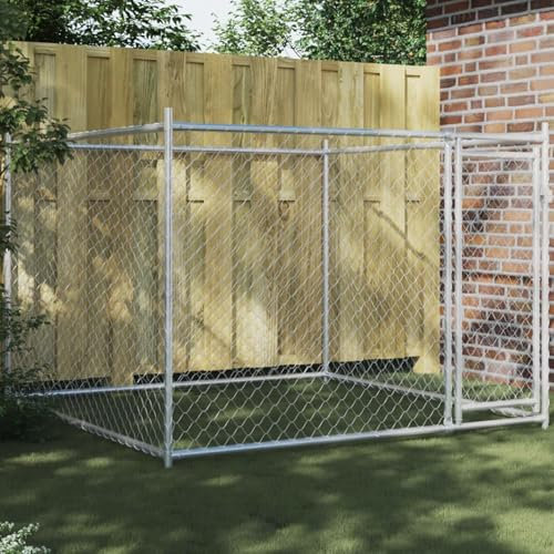 Homgoday Jaula de Perros con Puerta Acero galvanizado Gris 2x2x1,5 m, Cercado para Perros Perrera Gallinas, Caseta para Perros Mascotas Animales Perro Grande Exterior