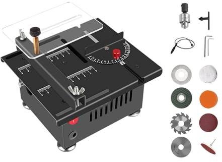 Mini Sierra de Mesa Multifuncional, Mini Sierra para Manualidades, Sierra Circular Ajustable Portátil, Herramienta para Trabajos en Madera, Sierra Eléctrica de 7 Velocidades