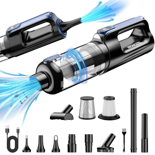 MONOZEL Car Vacuum Portable Cordless, 18000Pa 2 in 1 Vacuum Cleaner&Air Duster, 130W Brushless Motor Handheld Vacuum Cordless with 7800mAh Battery, LED Light, Multi-Nozzles for Car, Home, Office, Pet