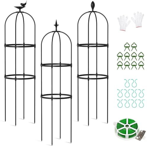 Ytaoeo Rankhilfe Metall für Gartenobelisk,3 Stück Pflanze Obelisk Sets, Robuste Rankhilfe，120cm Verstellbarer höhe Rankhilfe Pflanzenstütze, Rankgitter für Tomaten,Rosen, Gurken