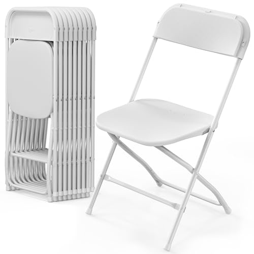 Bonnlo Set di 10 sedie pieghevoli, da giardino, per matrimoni, giardino, interni ed esterni, impilabili, in metallo e plastica, fino a 158 kg, colore: bianco
