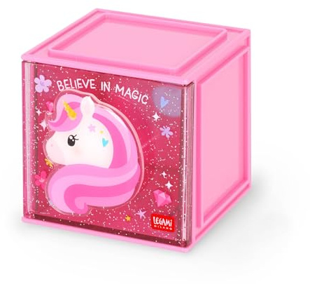 LEGAMI - Boîte modulaire de bureau Cutie Cubes, Thème Unicorn, Organiseur de bureau, de rangement, feuille d'autocollants inclus, empilable, multifonctionnelle, en ABS, 90 x 90 mm