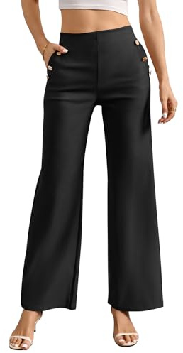 Lishang Pantaloni Donna Eleganti Estivi Larghi con Bottoni Pantalone Donna Estivo Comodo con Tasche Pantaloni Palazzo Eleganti Vita Alt Casual Gamba Dritta
