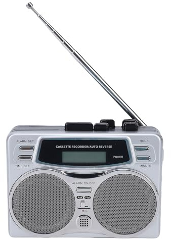 Sxhlseller Kassettbandspelare AM FM-radioinspelare, Kassett Till MP3-omvandlare, Bärbar Spelare med högtalar- och Hörlursuttag och Digital Klocktimer, Inbyggd Mikrofon