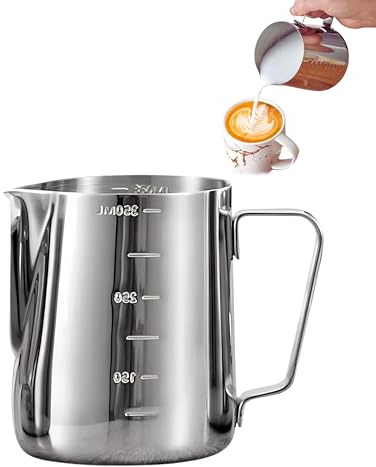 Pot à lait en acier inoxydable - Pichet à lait portable - Avec stylo de mesure - Idéal pour Barista Cappuccino Espresso (350 ml)