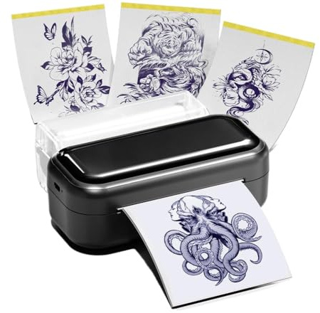 WZZSKFYQ Imprimante Thermique de Tatouage, Pochoir de Tatouage TP31, 80mm, avec Papier de Transfert, imprimante Portable sans Fil, Bricolage d'artiste(Black Printer)
