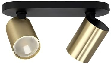 EDO Taklampa Svart-Guld MALGA DUO GU10 med 2- Spotlights Svängbar, Takspotlight, Plafondlamp Inomhus, Strålkastare, Inomhusbelysning för Kök, Sovrum, Vardagsrum, Glödlampa Ingår Inte
