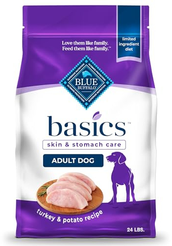 Blue Buffalo Basics Adult Dry Dog Food, Skin & Stomach Care, Limited Ingredient Diet for Dogs, Turkey Recipe, 24-lb. Bag