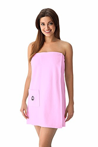 DOROTA falda de sauna de algodón, acogedor y moderno, con velcro, elástico & bolsillo, rosa, talla S/M