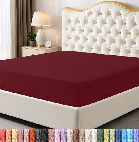 Utopia Bedding Fullt dra-på-lakan - bottenlakan - djup ficka - mjuk mikrofiber -krympning och blekningsbeständig - enkel skötsel -1 formsytt lakan endast (röd vinröd)