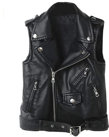 Lengender Veste en Simili Cuir sans Manche Enfant - Blouson Motard avec Fermeture éclair asymétrique - Manteau Printemps Automne Garçon Filles
