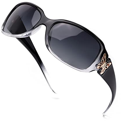 LVIOE Sonnenbrille Damen Groß Polarisiert Schwarz, 80er Klassisch Vintage Sonnenbrille für Frauen mit UV-Schutz (Schwarz/Schwarz Linse)