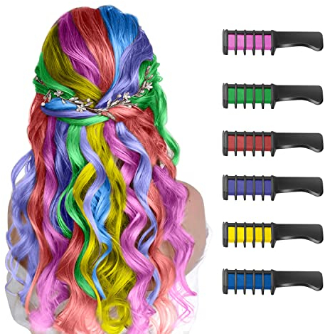 Haarkreidekamm, 6 Stück Temporär Haarfarbe Kreide Kamm für Kinder Mädchen Auswaschbar für Geschenk DIY Cosplay für Halloween Erntedankfest Weihnachten Neujahr Geburtstag Partys Hochzeit(6 Farben)