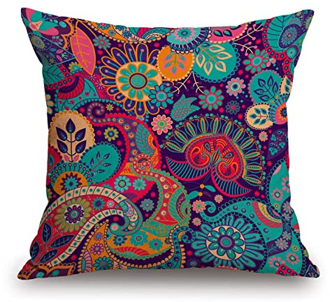TSSOHU Mandala Throw Pillow Cover 18 x 18 Inch, Bohemian Paisley Printed Decor Linen Cushion Cover for Sofa Couch Bed