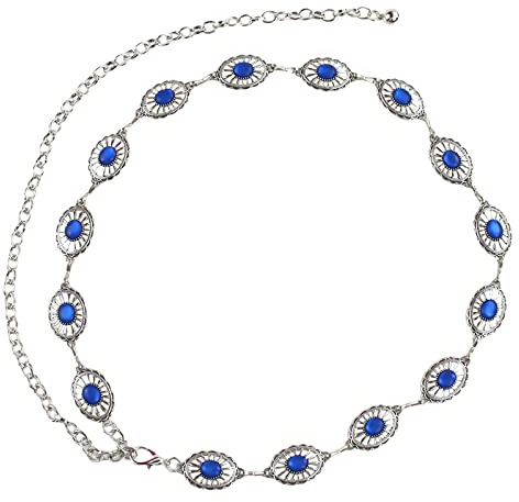 LumiSyne Cinturón De Cadena Turquesa Para Mujer Oval Hueco Tallado Cinturón Concho Retro Occidental Cadena De Metal Ajustable Cadena De Cuerpo De Borla Cadena De Cintura Para Vestido Pantalón Vaqueros