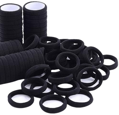 Elastische Haargummis, 50 Stück, Baumwolle, nahtlos, elastisch, ohne Metall, für Frauen, Männer und Kinder, Schwarz