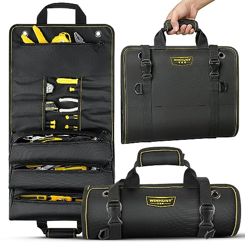 WINHUNT Roll Up Tool Bag, Multi-pockets Tool Organiser 600 Denier with 11 Interior Pockets, 68x36cmcm, Ideal for Craftsmen, Electricians, Gardeners