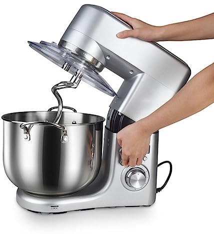 1500 W Batidora Amasadora Reposteria con Tazón De 10 L, 6 Velocidades Robot De Cocina Y Pantalla LED Incluye Gancho para Masa, Batir, Batidor para Comida De Trigo, Ensalada, Pastel (Color : Silver)